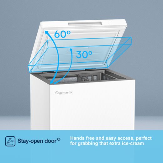 Fridgemaster MCF95E1 Chest Freezer - White - Annotation - Stay open door