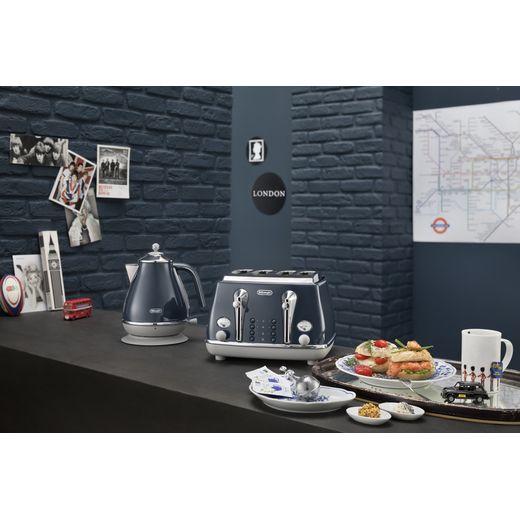 De'Longhi Icona Capitals CTOC4003.BL 4 Slice Toaster - Blue - Collection in kitchen shot 