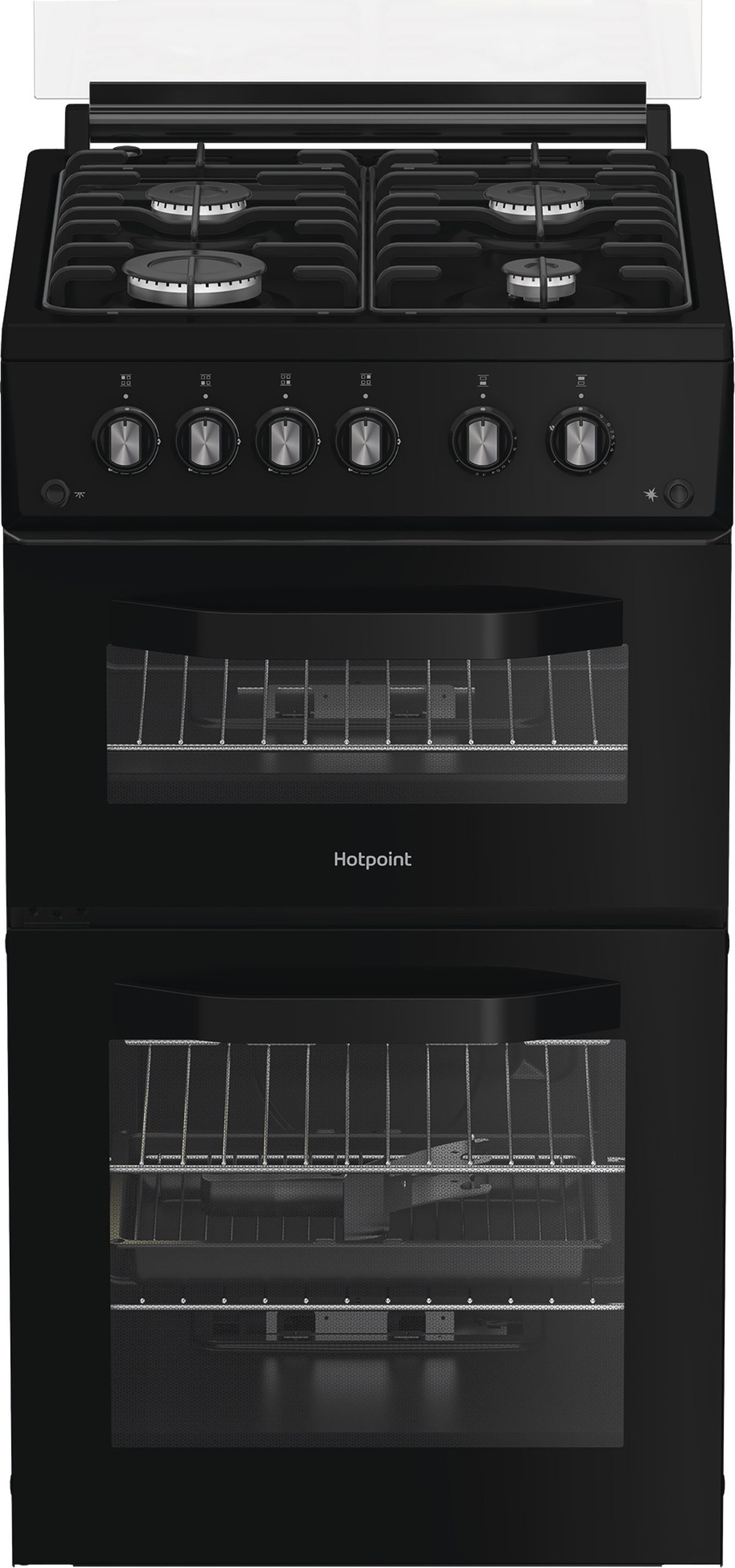 Image of Hotpoint HDG5GCB 50cm wide Double Oven Gas Cooker - Black - A+/A Rated, Black