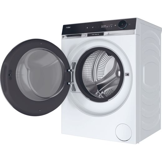 Haier HW110-BD14397U1 11kg Washing Machine with 1400 rpm - White - Left perspective with door open shot