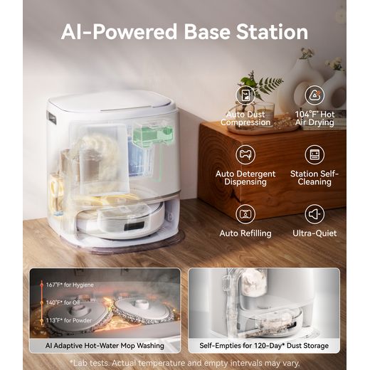 Narwal Freo Z10 Robotic Vacuum Cleaner - Silver / White - Annotation - AI powered base station