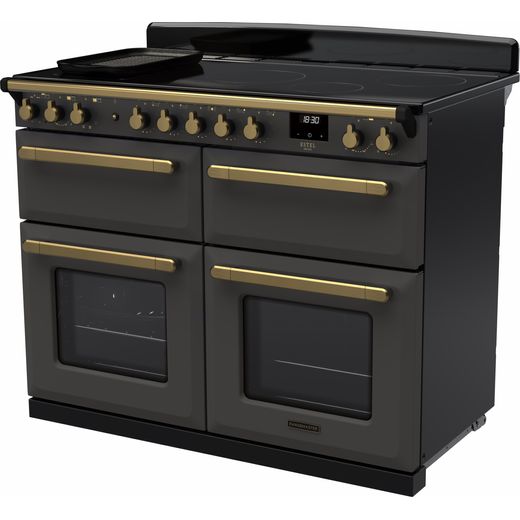 Rangemaster Estel Deluxe Electric Range Cooker with Zone induction hob Hob - Slate / Antique Brass - Left perspective shot