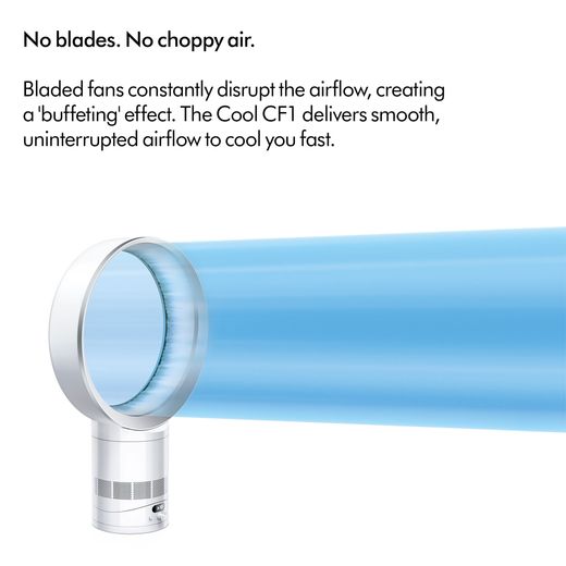 Dyson Cool CF1 Tower Fan - White - Annotation - no blades no choppy air shot