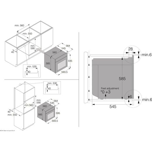 ASKO Craft Celsius OT56BGH Wifi Connected Built In Electric Single Oven - Black - Annotation - Dimension  shot
