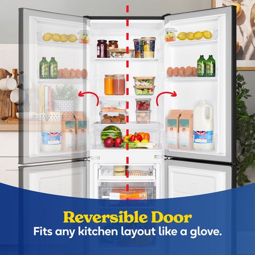 Russell Hobbs RH143FF492E1B 14cm 70/30 Fridge Freezer - Black - Annotation - reversible door shot