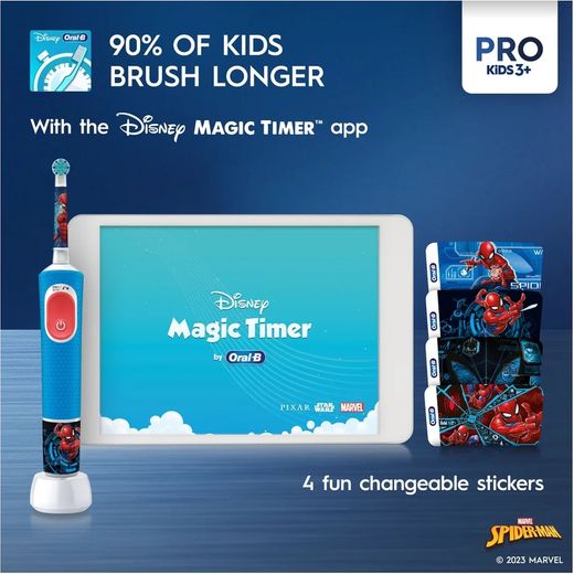 Oral-B Vitality PRO Kids Spider-Man Electric Toothbrush - Blue - Annotation - Disney magic timer