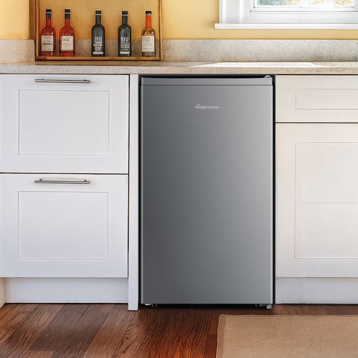 Fridgemaster MUR4894ES Compact 84cm Fridge with Ice Box - Stainless Steel - Fridge in kitchen shot