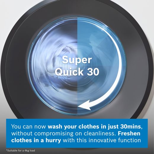 Bosch Series 6 i-Dos WGH254A0GB 10kg WiFi Connected Washing Machine with 1400 rpm - White - Annotation - Super quick 30 shot