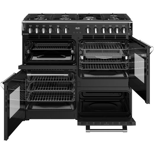 Stoves Richmond 100cm Dual Fuel Range Cooker - Black - Front with door open shot