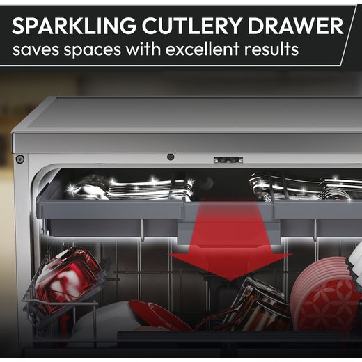 Hoover Integrated Slimline Dishwasher - Silver Control Panel with Fixed Door Fixing Kit - Annotation - Sparkling cutlery drawer