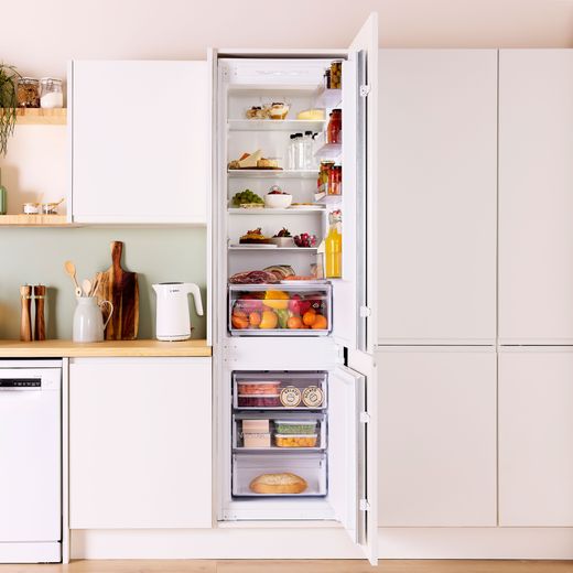Bosch Series 2 KIN96NSE0G 194cm High 60/40 Integrated Fridge Freezer with Sliding Door Fixing Kit - White - Fridge freezer in kitchen shot