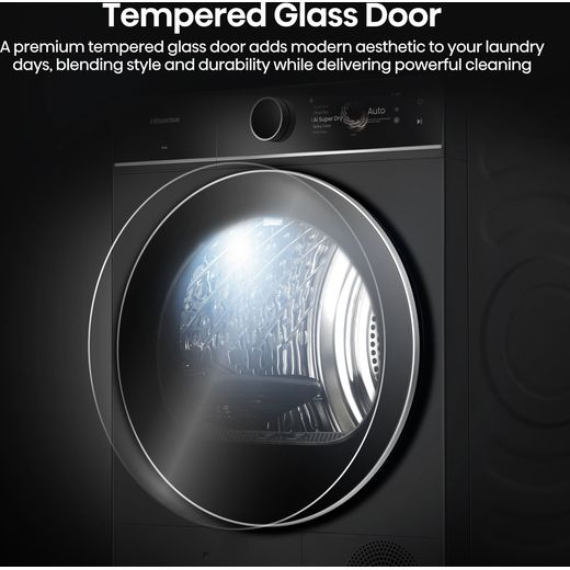 Hisense 3D Drying 7i Series DH7I108BBAB1 Wifi Connected Heat Pump Tumble Dryer - Black - annotation - tempered glass door