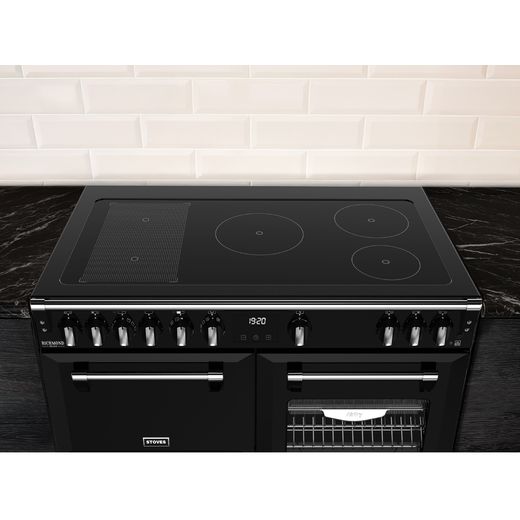 Stoves Richmond Deluxe 100Ei RTY 100cm Electric Range Cooker with Induction Hob - Black - High hob perspective in kitchen shot