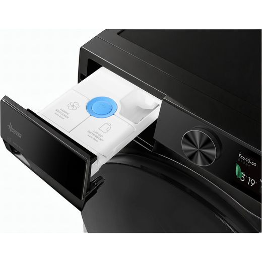 Hoover Pro Wash Series 7 HBQD49SBL10JU-80 9kg WiFi Connected Auto Dosing Washing Machine with 1400 rpm - Matte Black - close up of detergent drawer