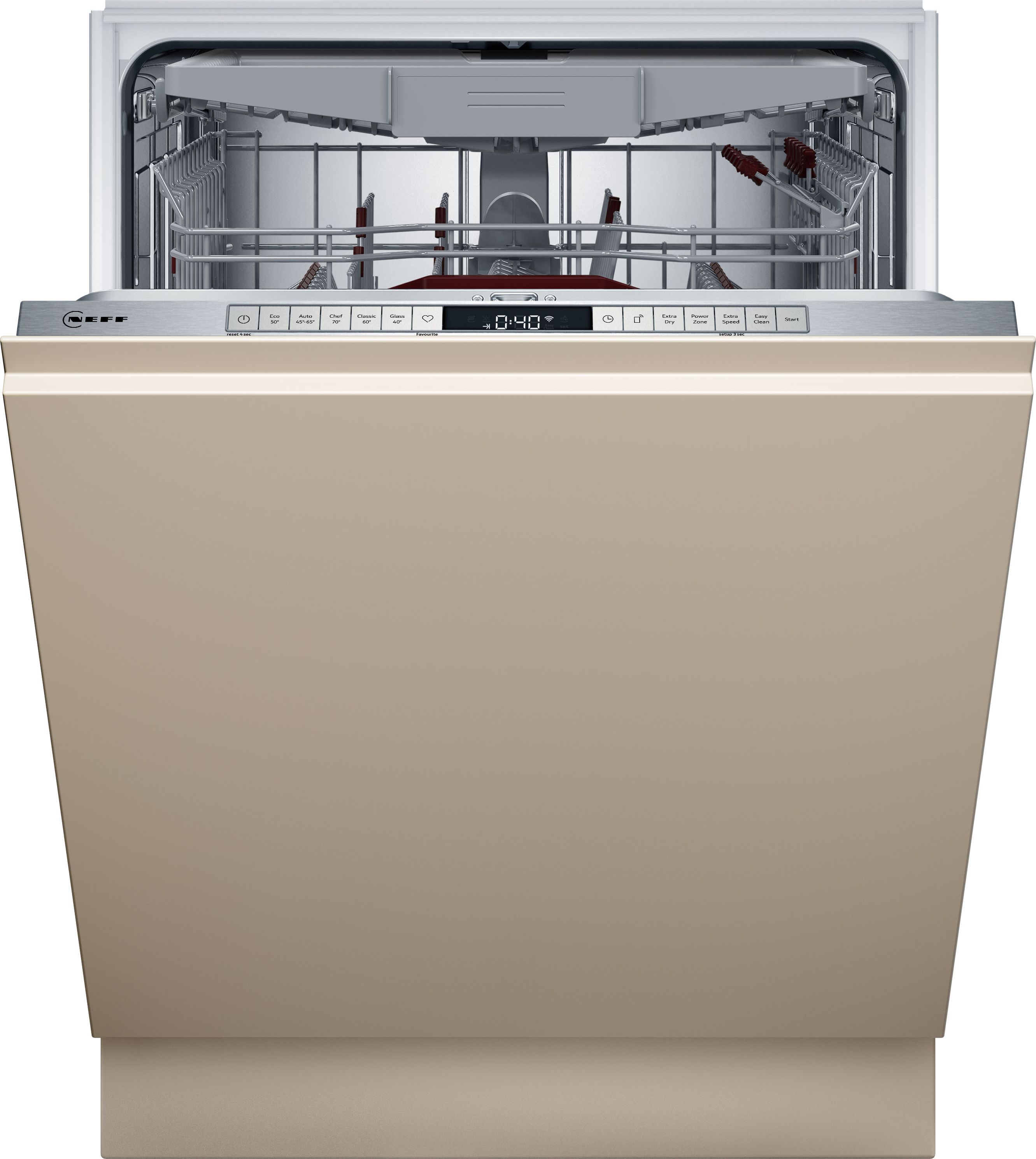 Image of NEFF N50 S195HCX02G Fully Integrated Full Size Dishwasher - Stainless Steel Control Panel with Sliding Door Hinge Kit - D Rated, Stainless Steel