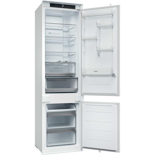 Haier Series 6 Integrated 70/30 Total No Frost Fridge Freezer with Sliding Door Fixing Kit - White - Right perpsective with door open hot 