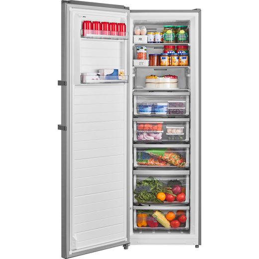 Midea Frost Free Upright Freezer - Brushed Steel - Door open