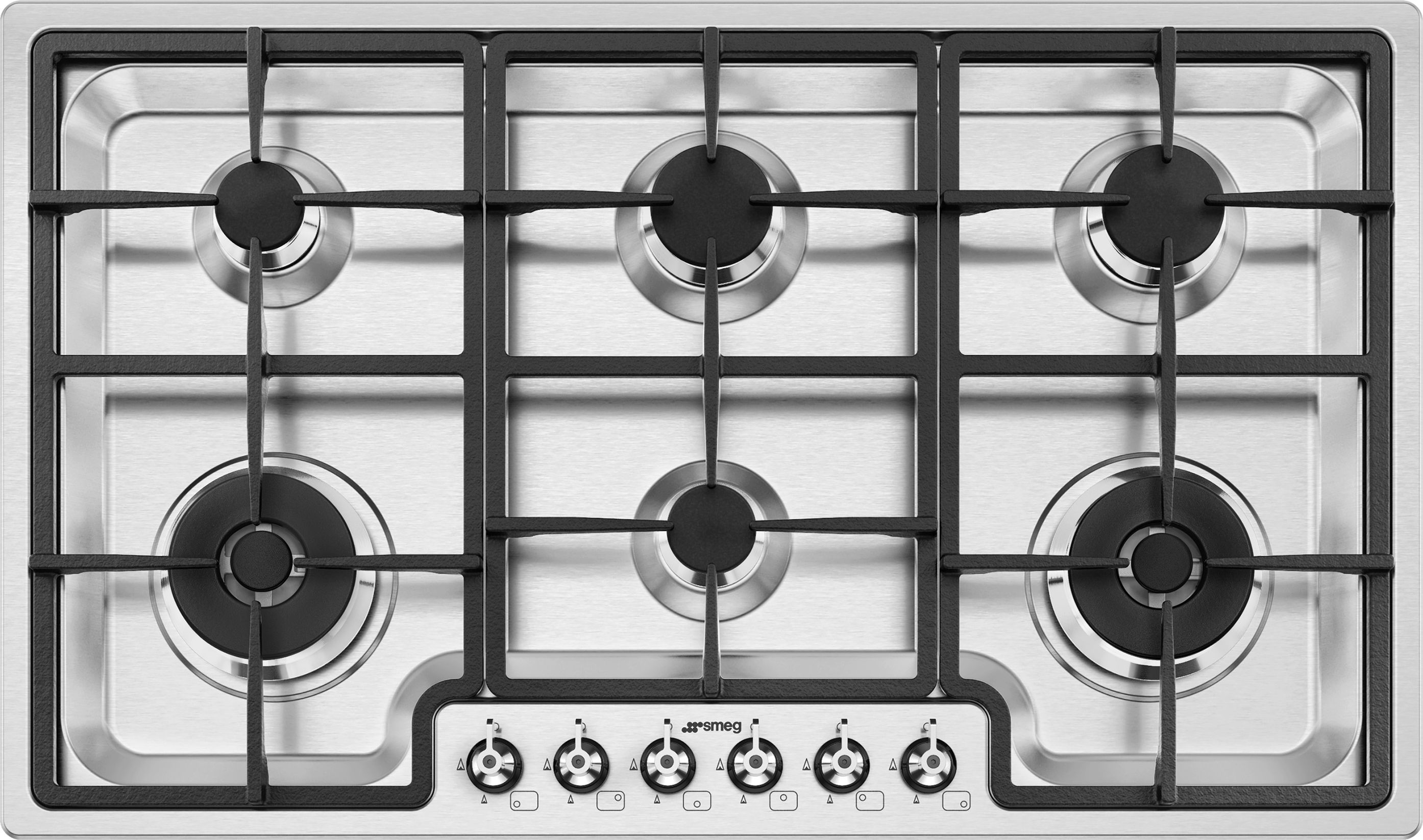 Smeg 90cm 6 Burner Gas Hob - Stainless Steel