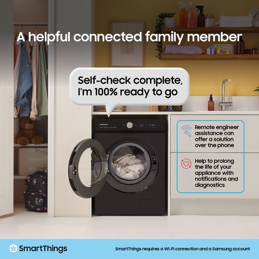 Samsung Series 5 AI Energy WW80FG5L32AEEU Washing Machine with 1200 rpm - White - Annotation - Smart things shot