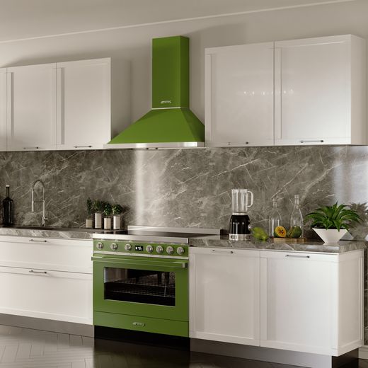 Smeg Portofino 90cm Electric Range Cooker with Induction Hob - Olive Green - Range cooker in kitchen shot 