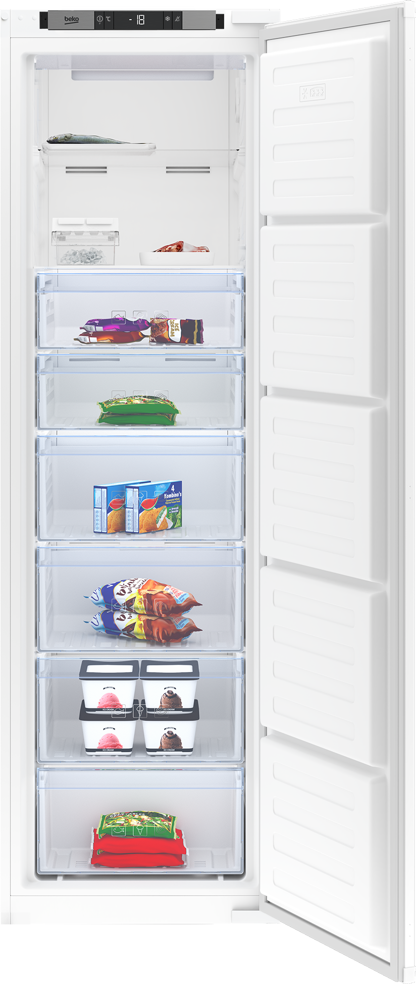 Beko BFFD3577 Integrated Frost Free Upright Freezer with Sliding Door Fixing Kit - F Rated
