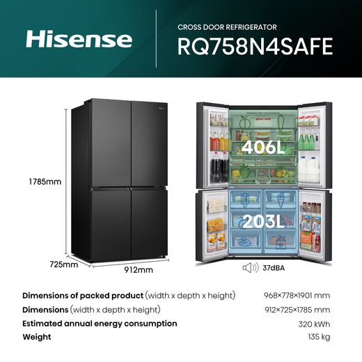 Hisense PureFlat RQ758N4SAFE Frost Free American Fridge Freezer - Black Stainless Steel - E Rated - WIFI_18