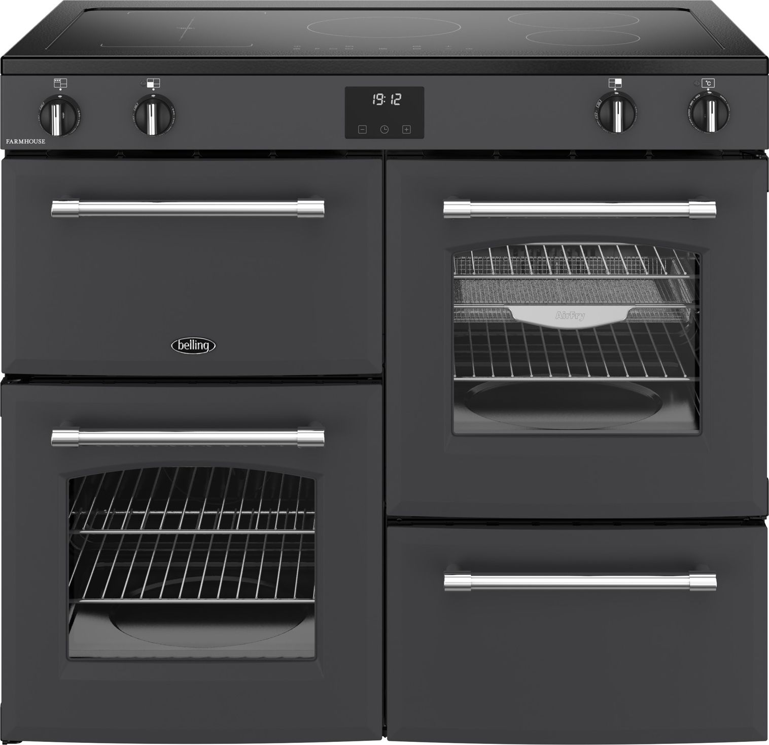 Image of Belling Farmhouse 100Ei 100cm wide Electric Range Cooker with Induction Hob - Anthracite - A/A Rated, Grey