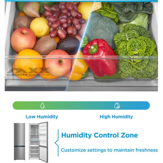 Midea Spacemaster MDRB600MIC46P Wifi Connected 201cm High 70/30 Frost Free Fridge Freezer - Black - Annotation - Humidity control zone