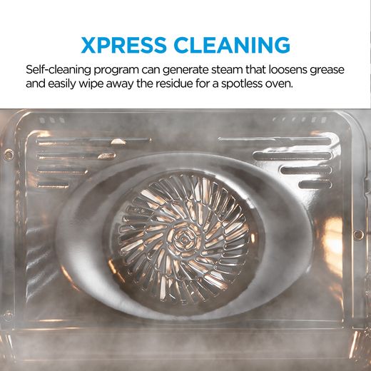 Midea Xpress Fry MBO7NM30E4-BK Wifi Connected Built In Electric Single Oven - Black - annotation - express cleaning shot 