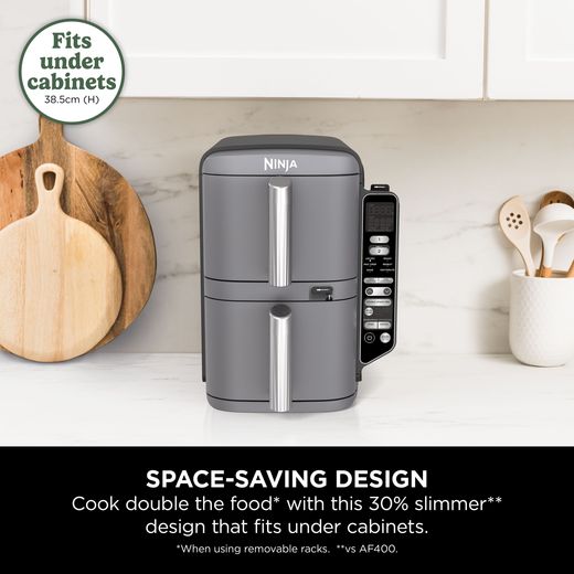 Ninja Double Stack XL SL451UK Air Fryer - Grey - Annotation - space saving shot 