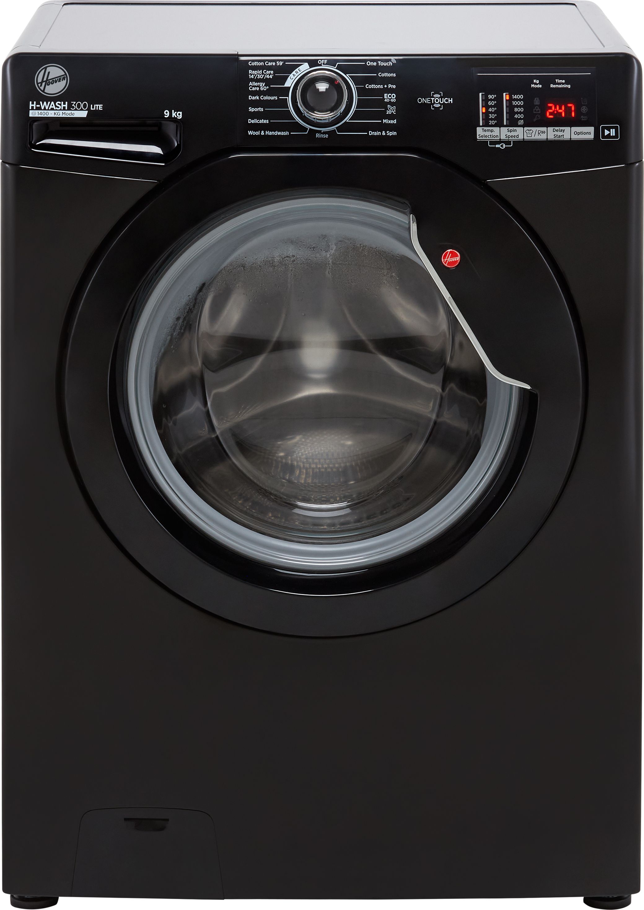 Hoover H-WASH 300 H3W492DBBE/1 9kg Washing Machine with 1400 rpm - Black - D Rated, Black