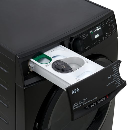AEG ProSteam® Technology LWR7416U6UD Wifi Connected 10Kg / 6Kg Washer Dryer with 1551 rpm - Black - Detergent drawer open