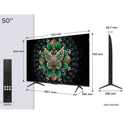 TCL C6K 50" 4K Ultra HD Smart Google TV - annotation - dimension shot 