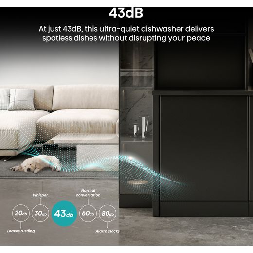 Hisense HV16AUK Full-Size Fully Integrated Dishwasher - Annotation - 43dB