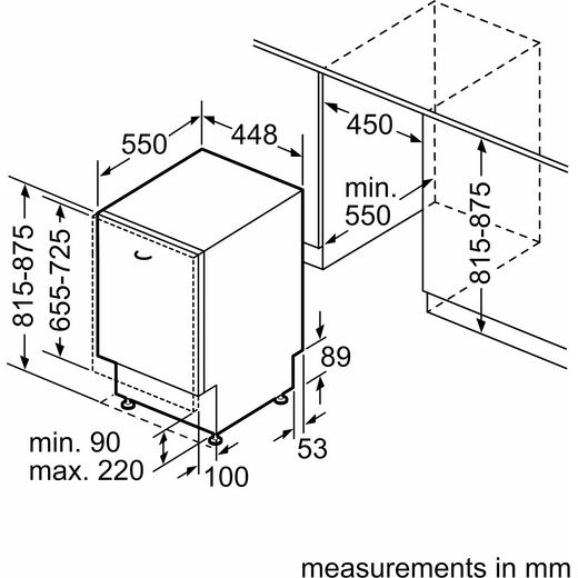 Bosch Series 4 Integrated Slimline Dishwasher - Silver - Annotation - Dimensions shot