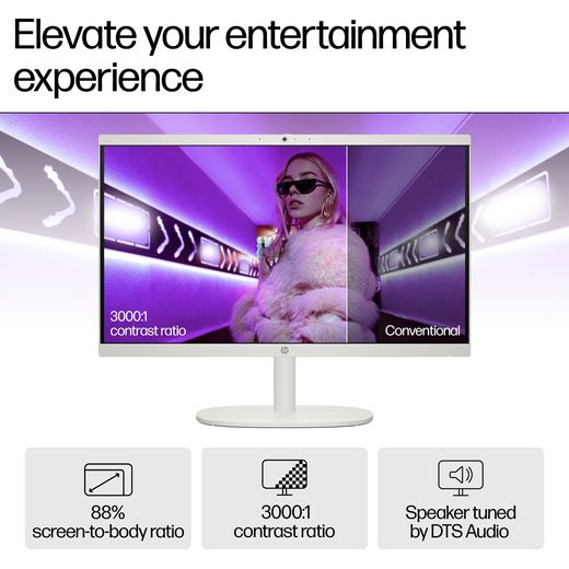 HP 22 -dg0007na 21.45" All in One - Intel Celeron, 128GB UFS - White - Annotation - Entertainment experience shot