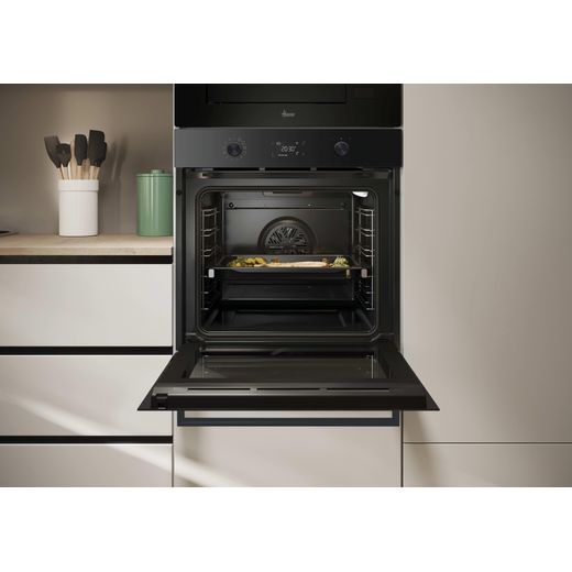 Hoover Collection 3 Built In Electric Single Oven - Black  - Oven with door open in kitchen shot  shot