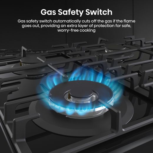 Hisense GG663BHF 60cm Gas Hob - Black - Annotation - Gas safety shot 