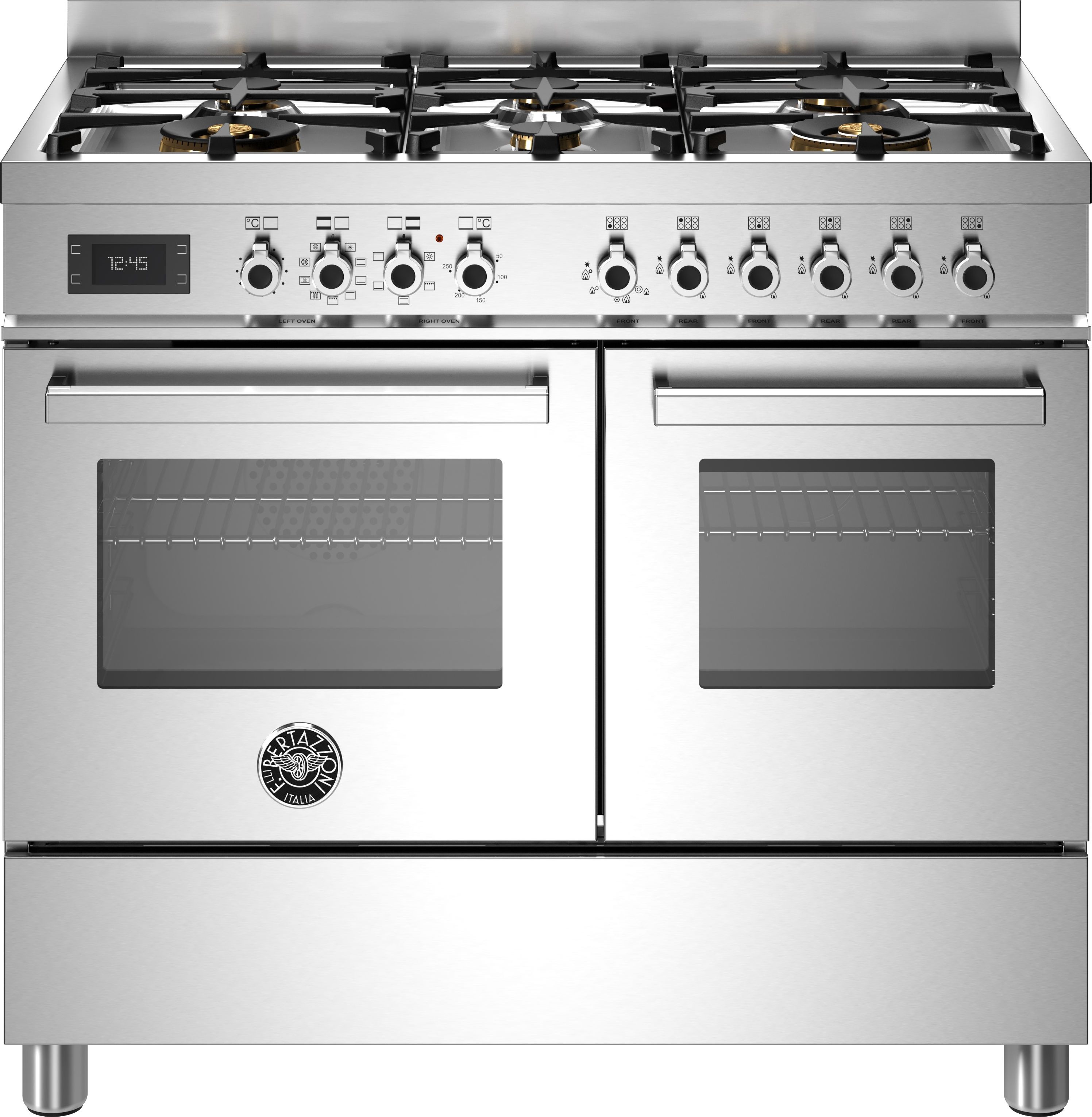 Bertazzoni PRO106L2EXT Dual Fuel Range Cooker - 100cm - 6 Gas Burners - 2 Electric Ovens - Stainless Steel