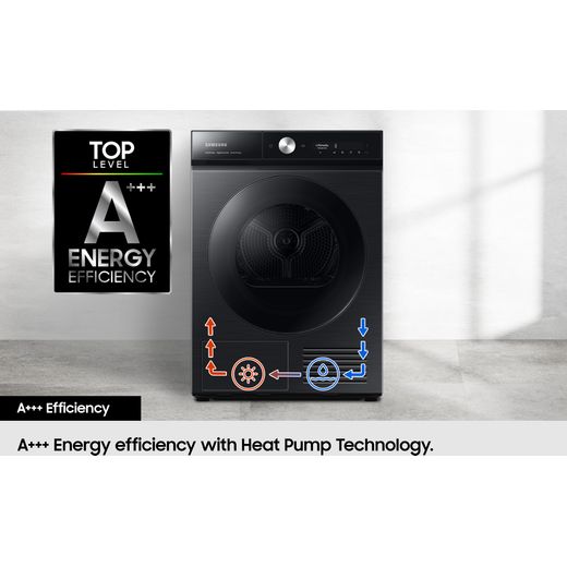 Samsung Series 8 AI Energy OptimalDry™ DV90BB9445GB 9Kg Heat Pump Tumble Dryer - Black - Annotation - A++ energy shot