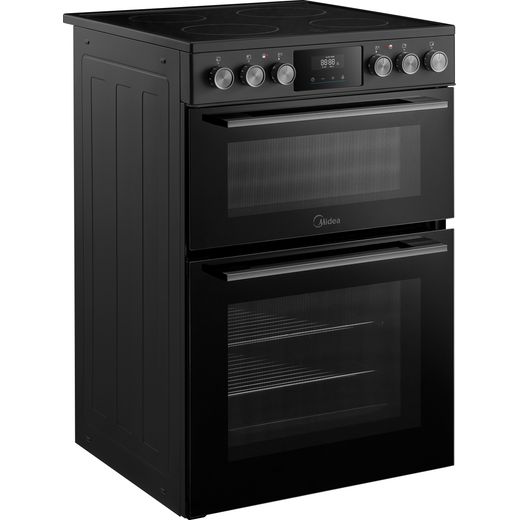 Midea MFO24EME4R118-BK 60cm Wide Double Oven Electric Cooker with Ceramic Hob - Black - right perspective shot