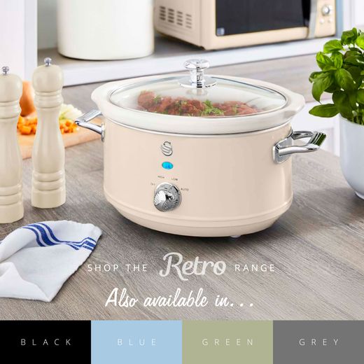 Swan Retro SF17021CN 3.5 Litre Slow Cooker - Cream - Annotation - Colour variation shot