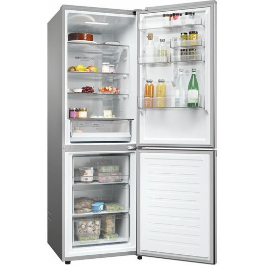Haier 60/40 Frost Free Fridge Freezer - Platinum - Right perspective with door open shot