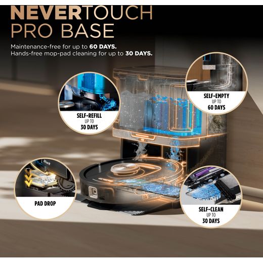 Shark PowerDetect NeverTouch Pro 2-in-1 Robotic Vacuum Cleaner - Black - Annotation - NeverTouch Pro Base 