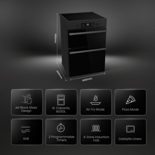 Hisense Hi6 Max HDCEIT6C20B 60cm Wide Double Oven Electric Cooker with Induction Hob - Jet Black - Annotation - Features