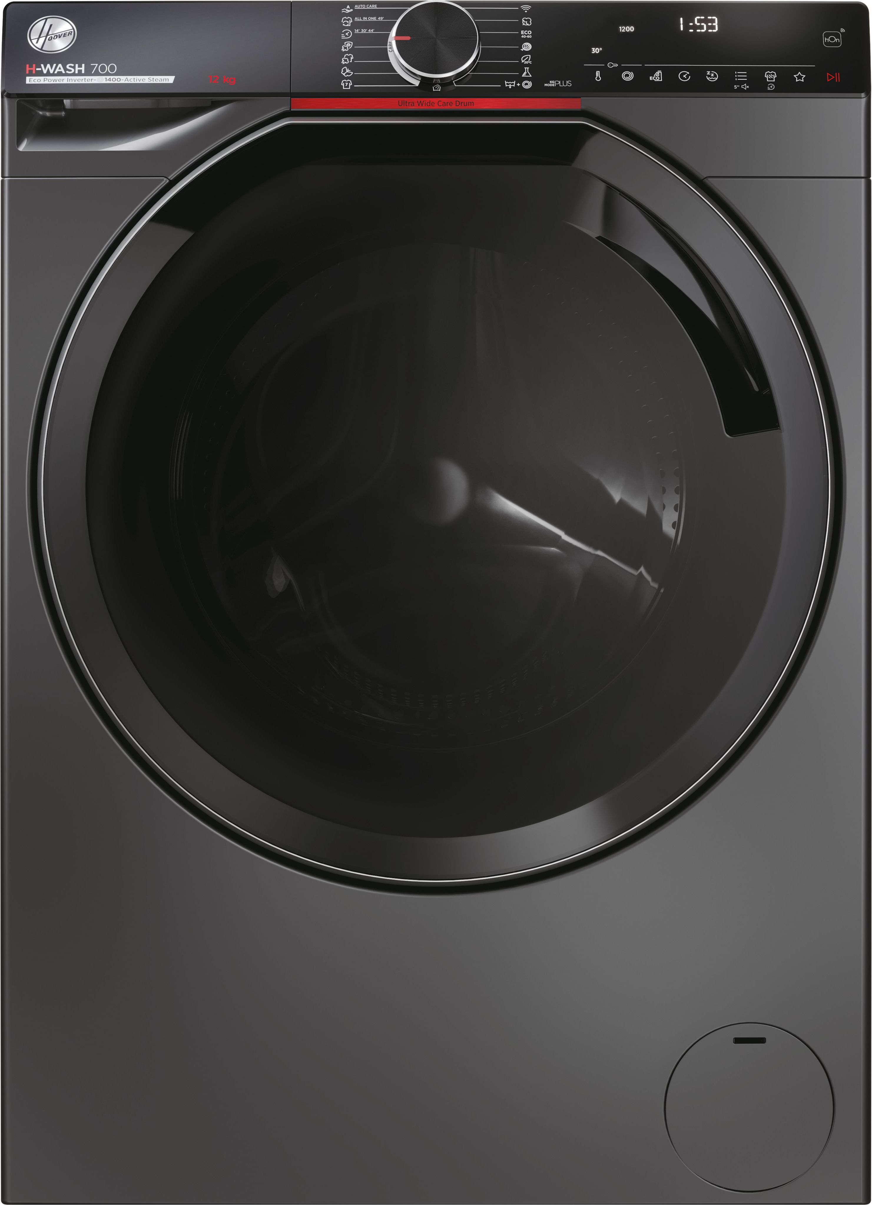 Hoover H-WASH 700 H7W412MBCR-80 12kg WiFi Connected Washing Machine with 1400 rpm - Graphite - A Rated, Silver