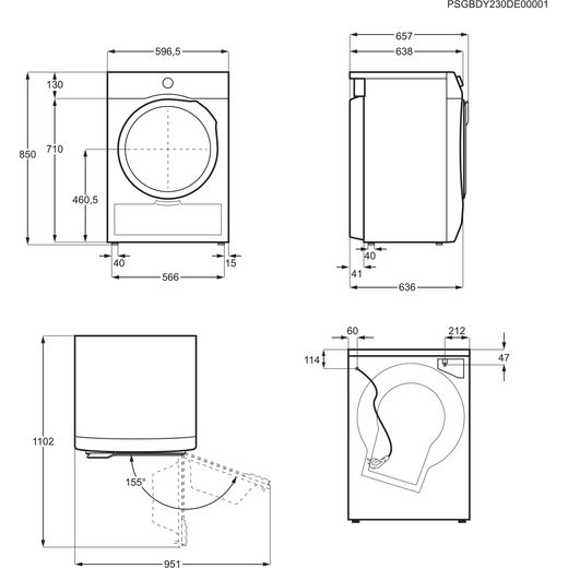 AEG 7000 Series TR719A4B Heat Pump Tumble Dryer - White - Dimensions