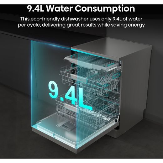 Hisense Standard Dishwasher - Stainless Steel - Annotation - 9.4L water consumption