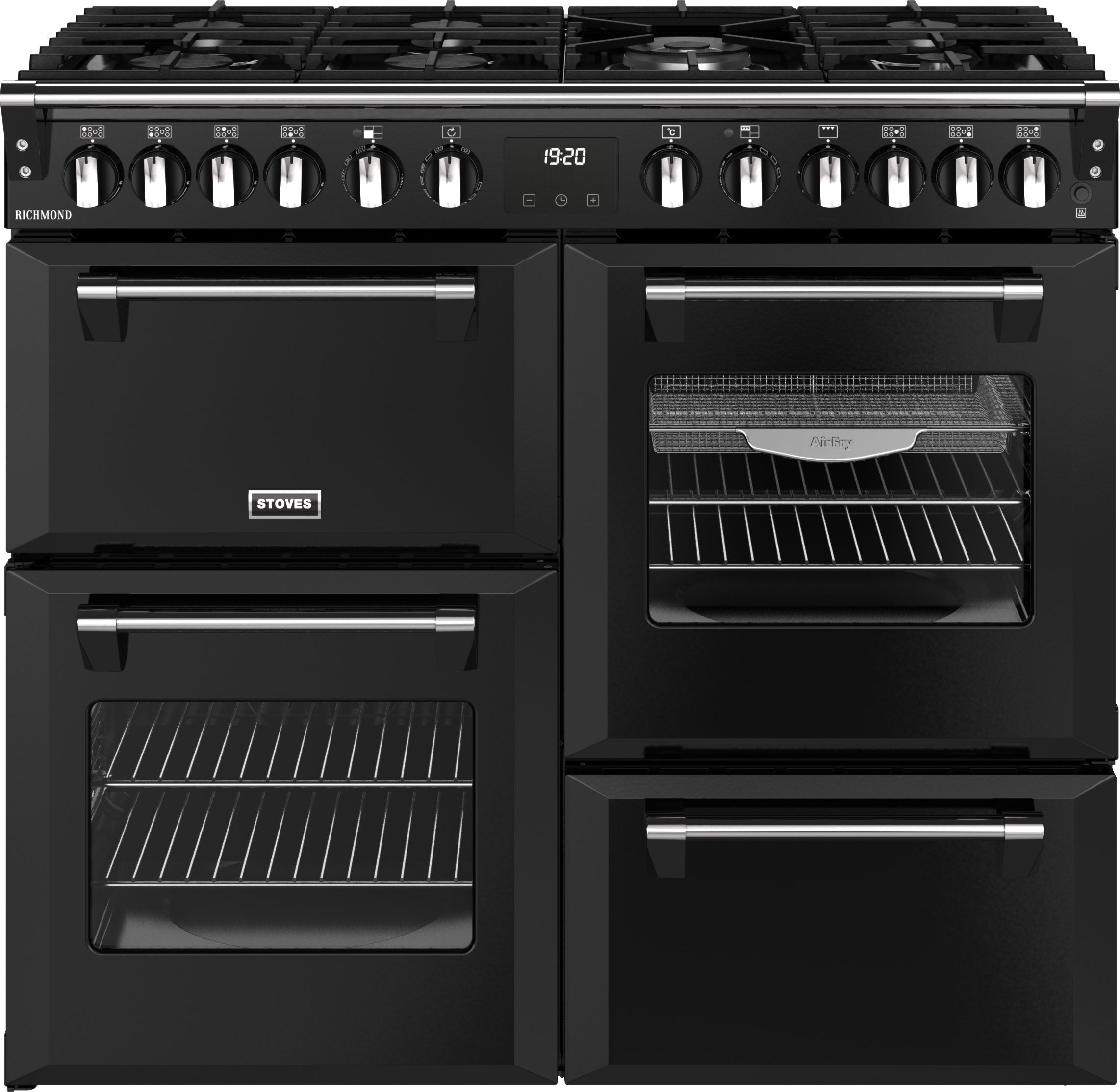 Stoves Black Dual Fuel Range Cooker - 100cm - 4 Ovens - 7 Gas Burners - Black