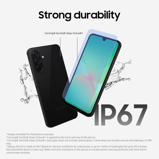 Samsung Galaxy A26 5G Smartphone in Black - Annotation - Durability